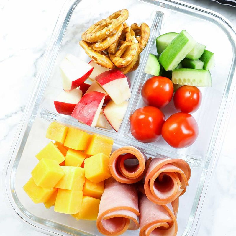 Cheese Cubes With Pretzel Sticks And Dried Fruit