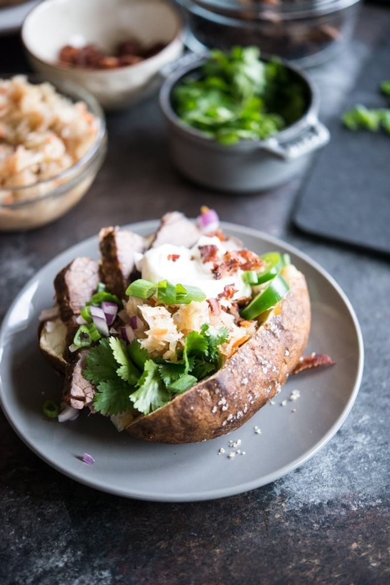 Microwave-Baked Potatoes With Toppings Bar