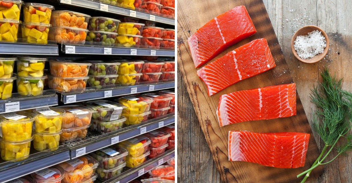 pre cut fruits and salmon