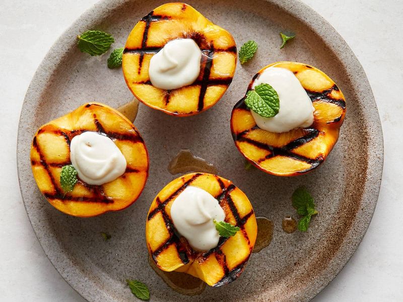 Fire-Grilled Peaches With Yogurt Drizzle