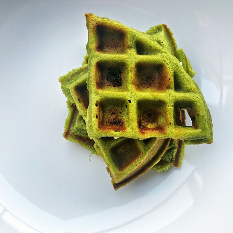 Matcha Green Tea Waffles With Red Bean Topping