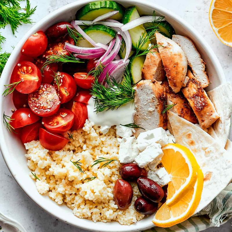 Greek Chicken Bowls With Cucumber And Feta