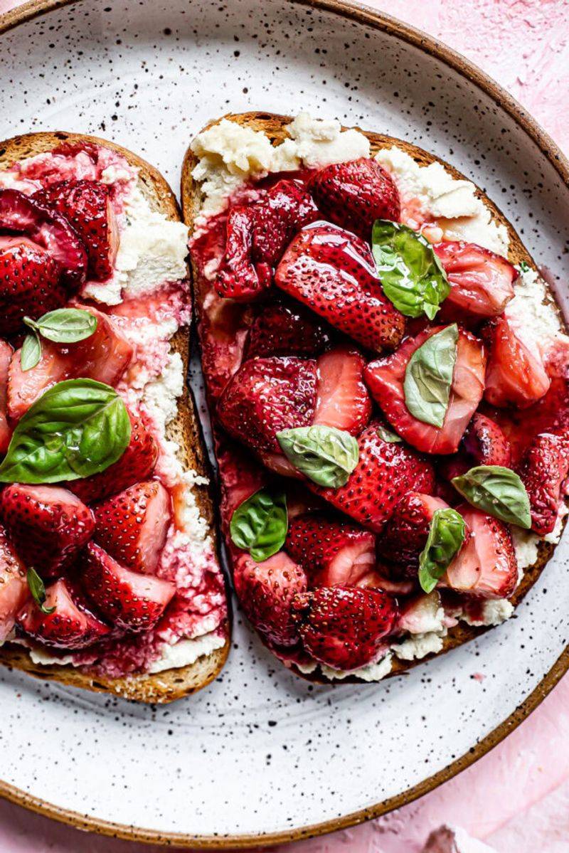 Strawberry Basil Whipped Ricotta Toast