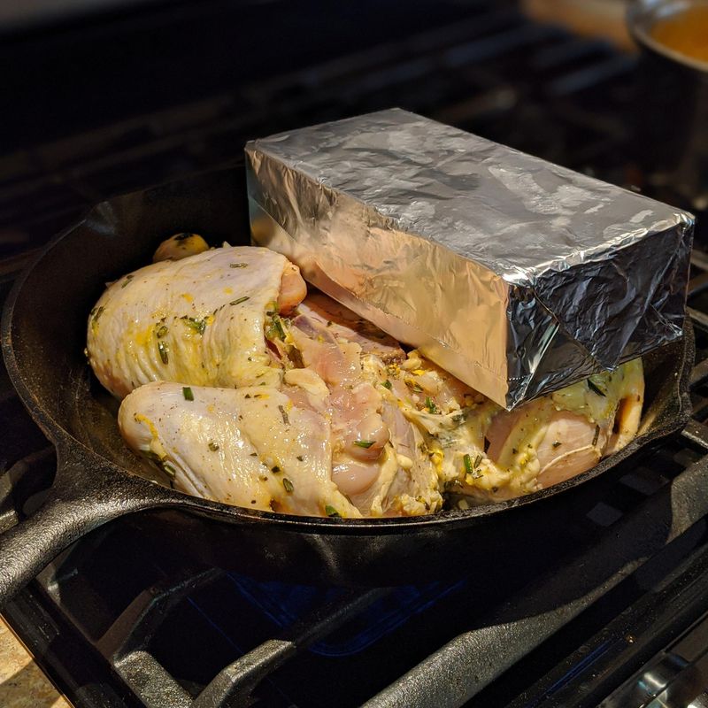 Lemon-Garlic Chicken Under A Brick