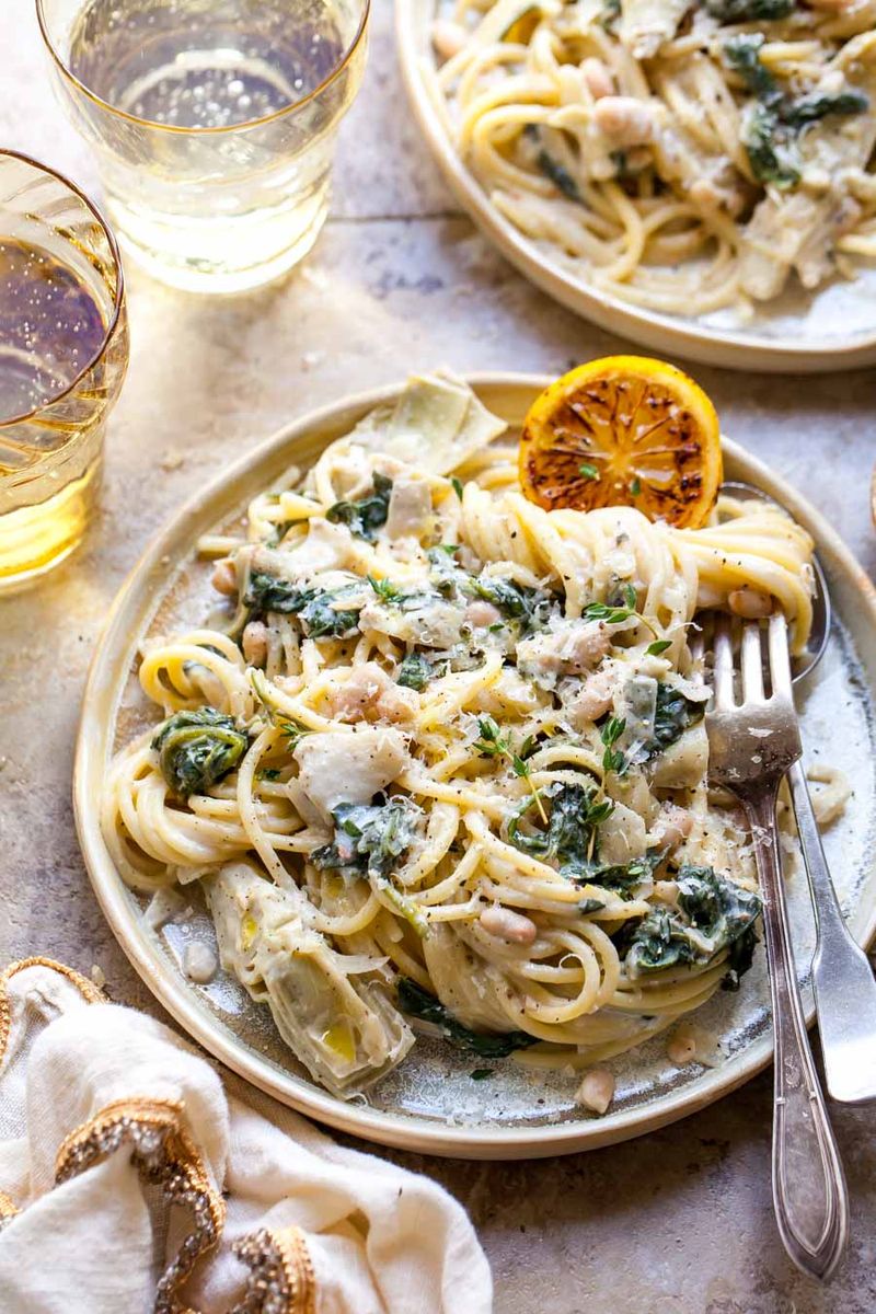 Creamy Spinach Artichoke Spaghetti