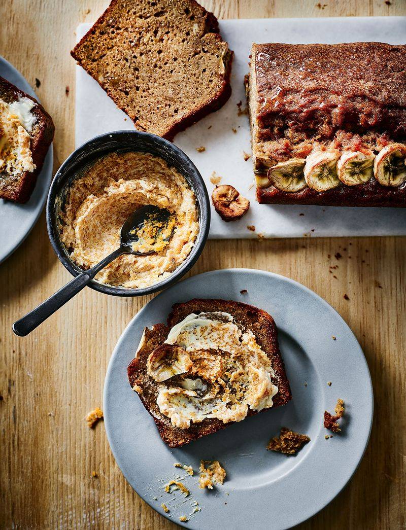 Banana Bread Slices With Nut Butter
