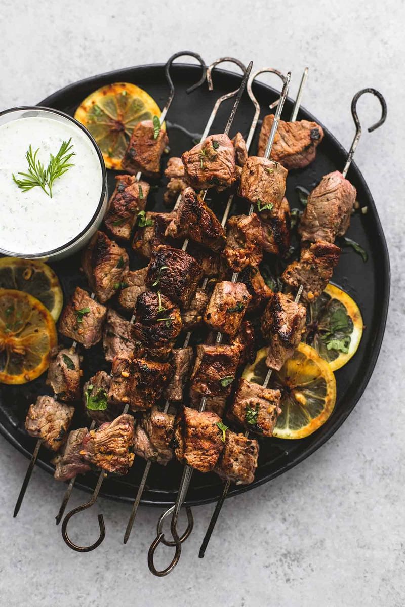 Beef And Vegetable Kebabs With Tzatziki