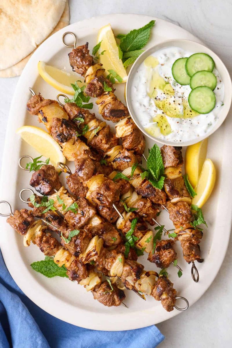 Grilled Lamb Kebabs With Mint Yogurt
