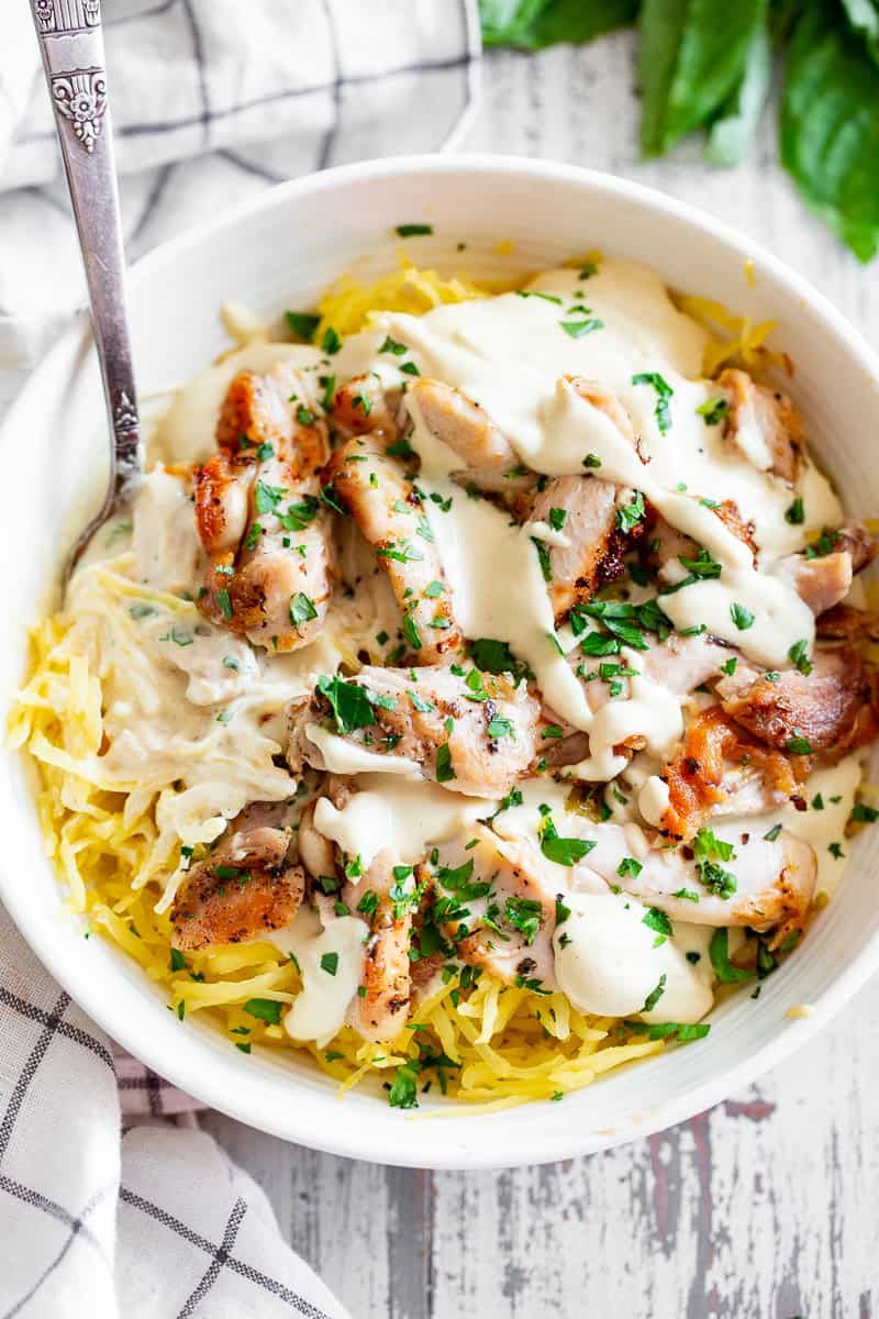 Keto Chicken Alfredo Over Spaghetti Squash