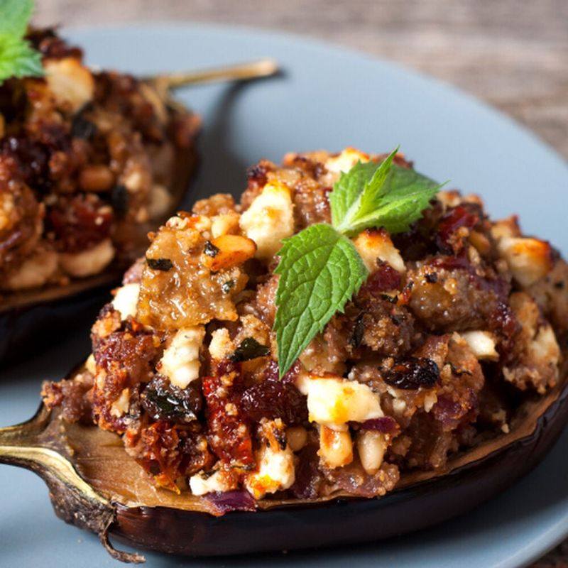 Mediterranean Beef-Stuffed Eggplant