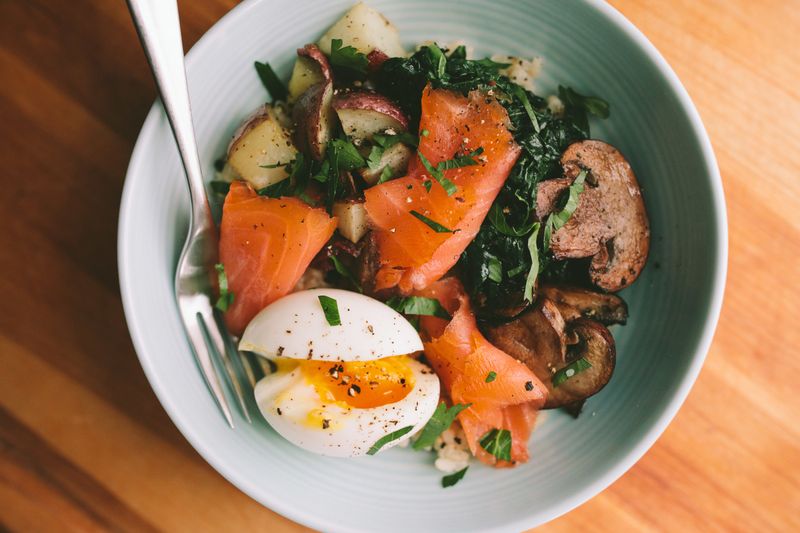 Seaweed And Fish Rice Bowl With Poached Egg