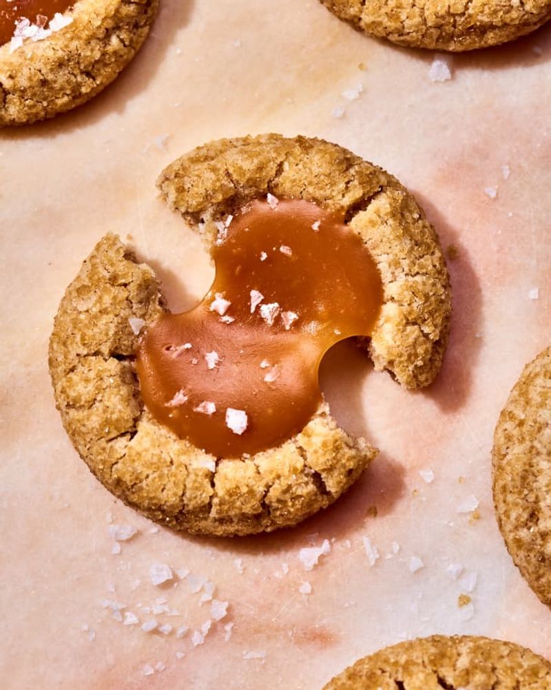 Whiskey Caramel Thumbprint Cookies