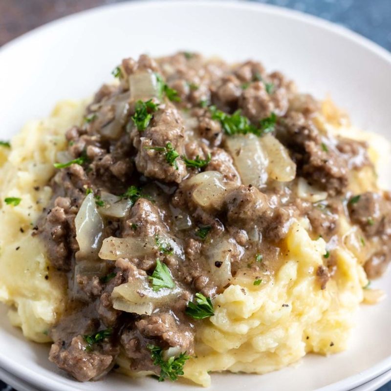 Hamburger Gravy Over Mashed Potatoes