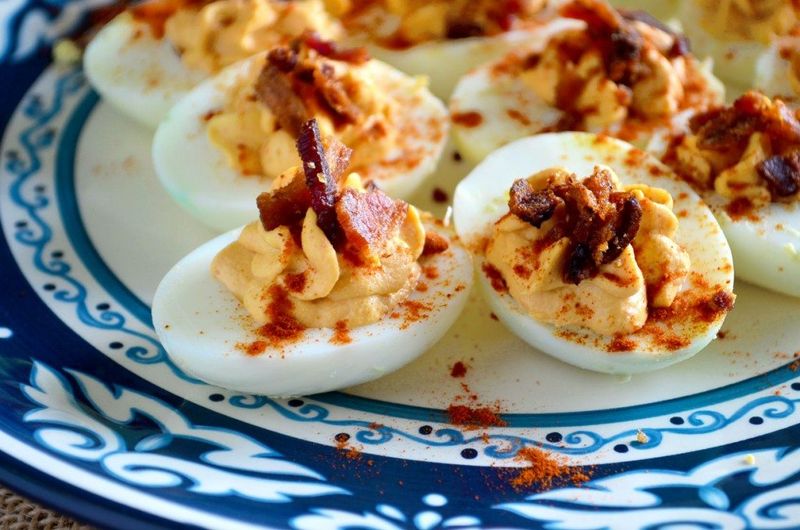 Sriracha Deviled Eggs With Bacon