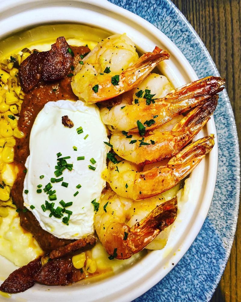 Shrimp And Grits With Poached Egg