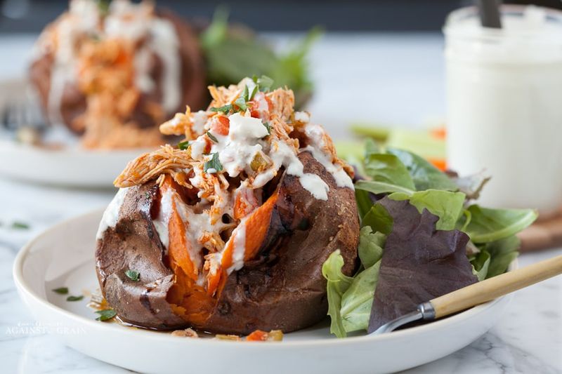 Buffalo Chicken Stuffed Sweet Potatoes