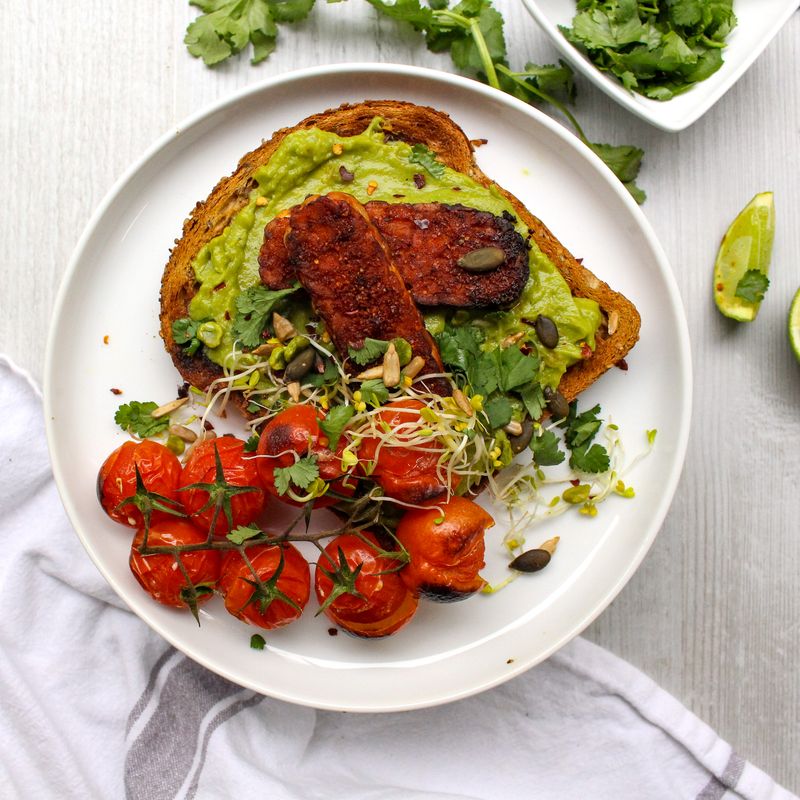 Avocado Toast With Smoky Tempeh Bacon