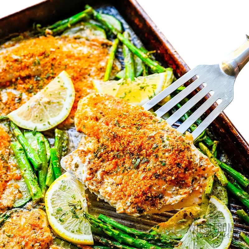 Parmesan Crusted Tilapia With Garlic Green Beans