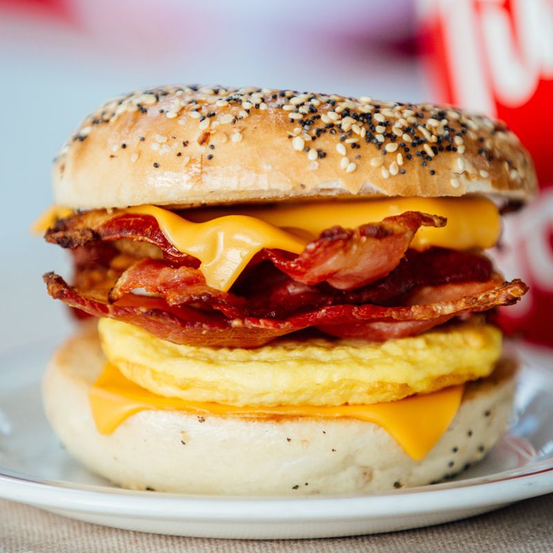 Tim Hortons Bacon Everything Bagel Breakfast Sandwich