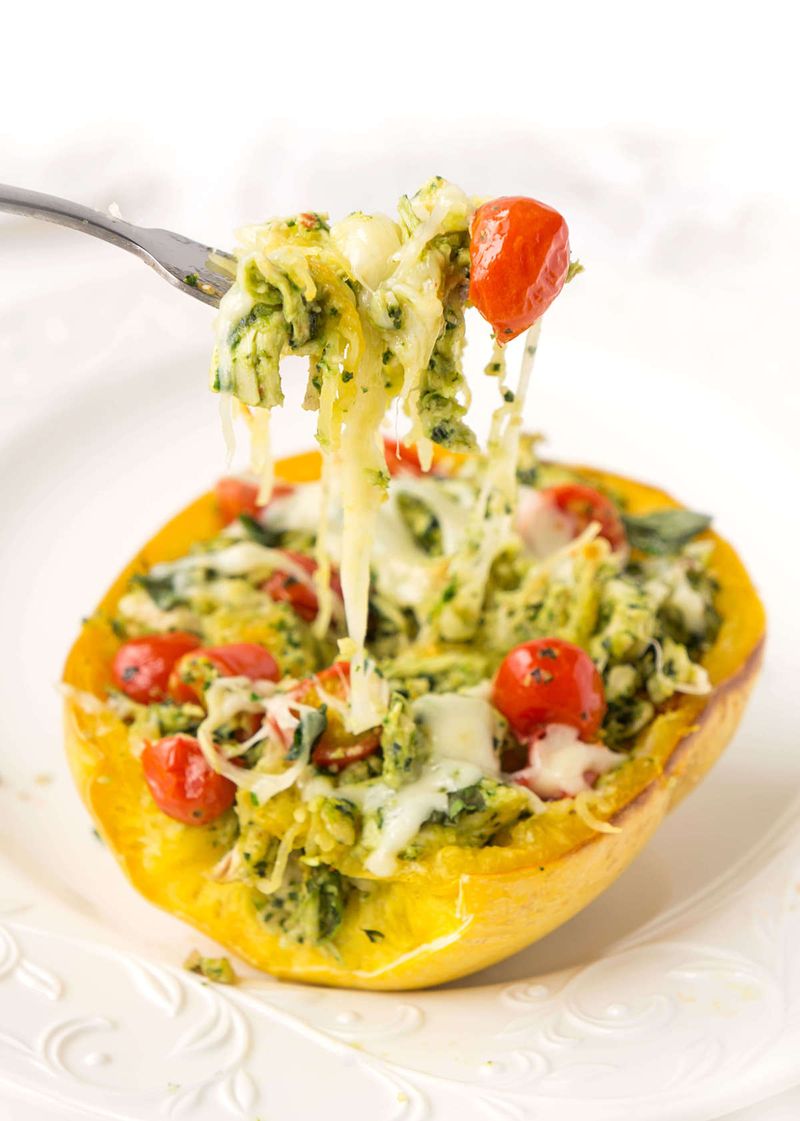 Pesto Chicken Spaghetti Squash Bake