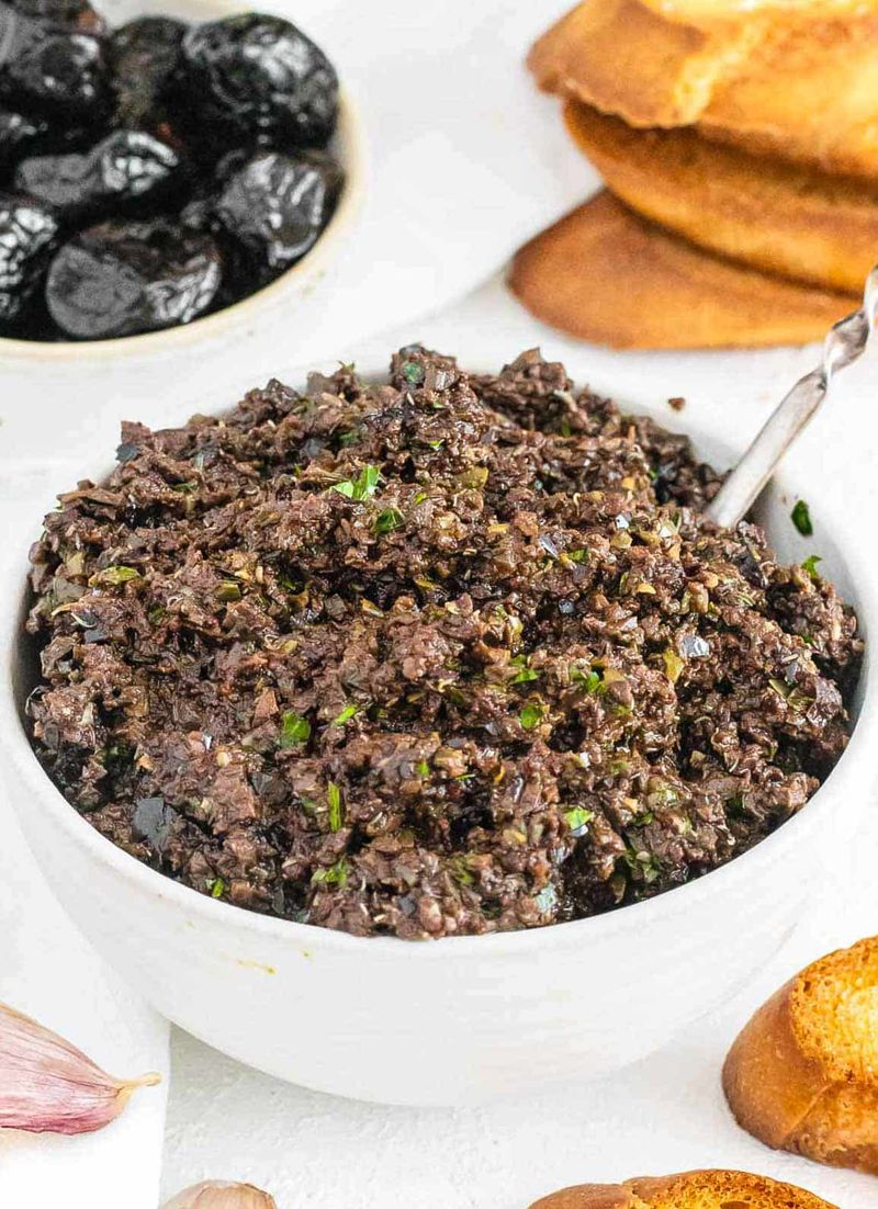 Olive Tapenade On Whole Grain Crackers