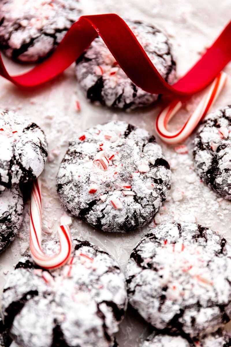Chocolate Peppermint Crinkle Cookies