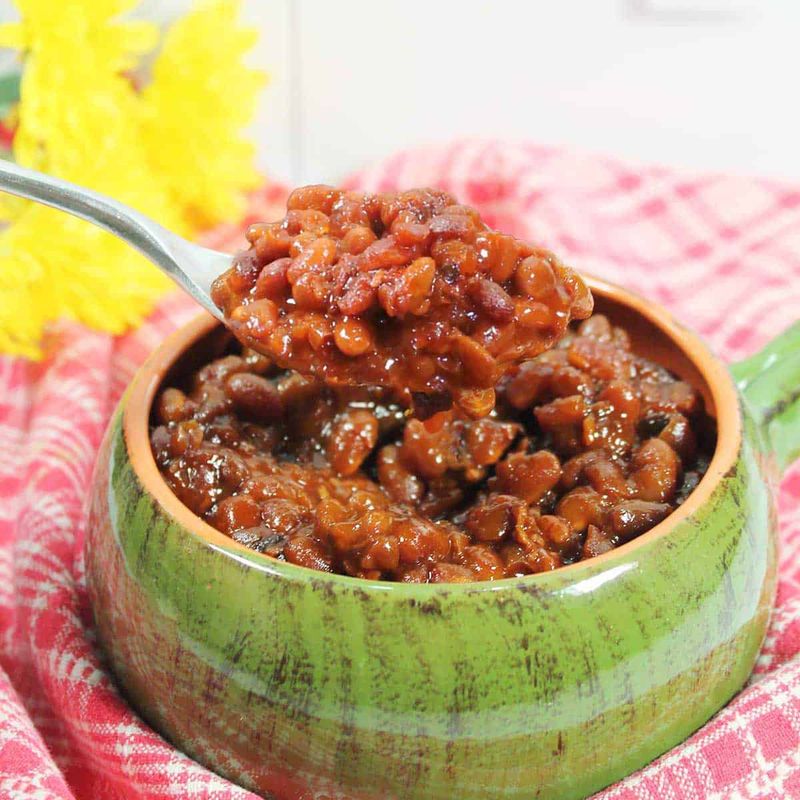 Bourbon Baked Beans With Candied Bacon