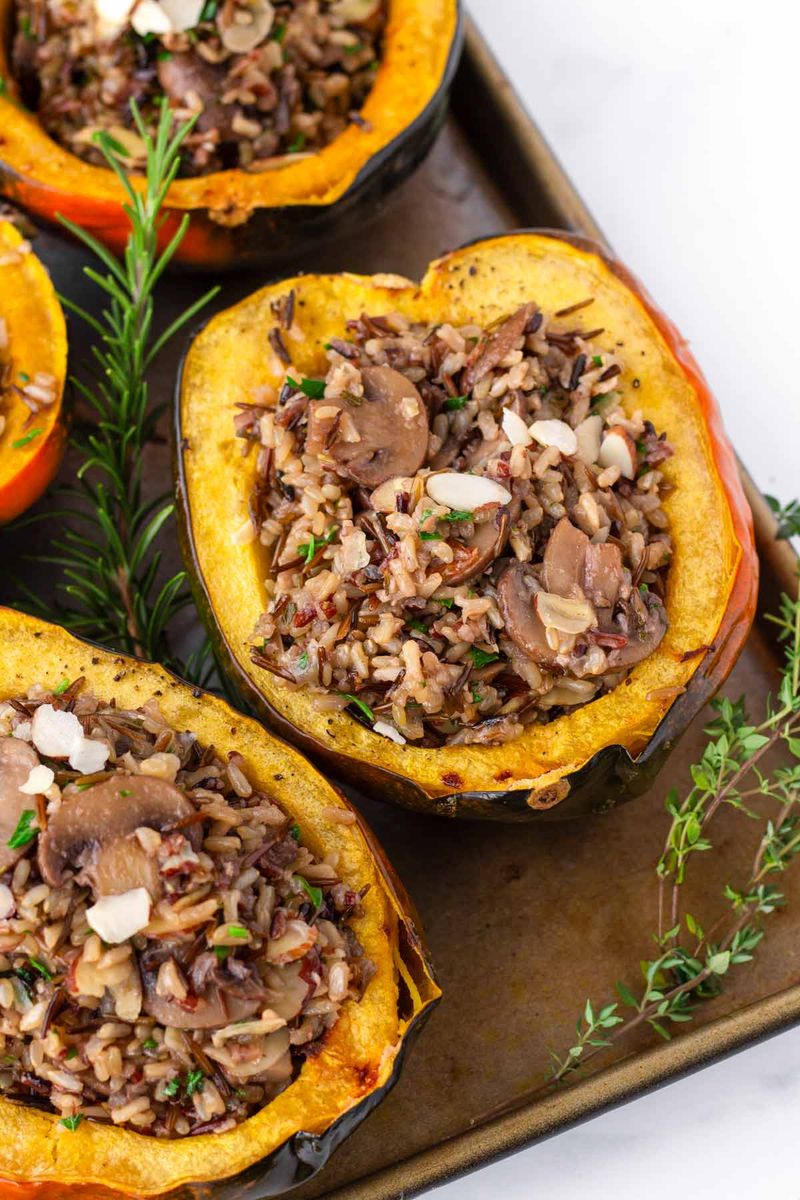 Mushroom And Wild Rice Stuffed Acorn Squash