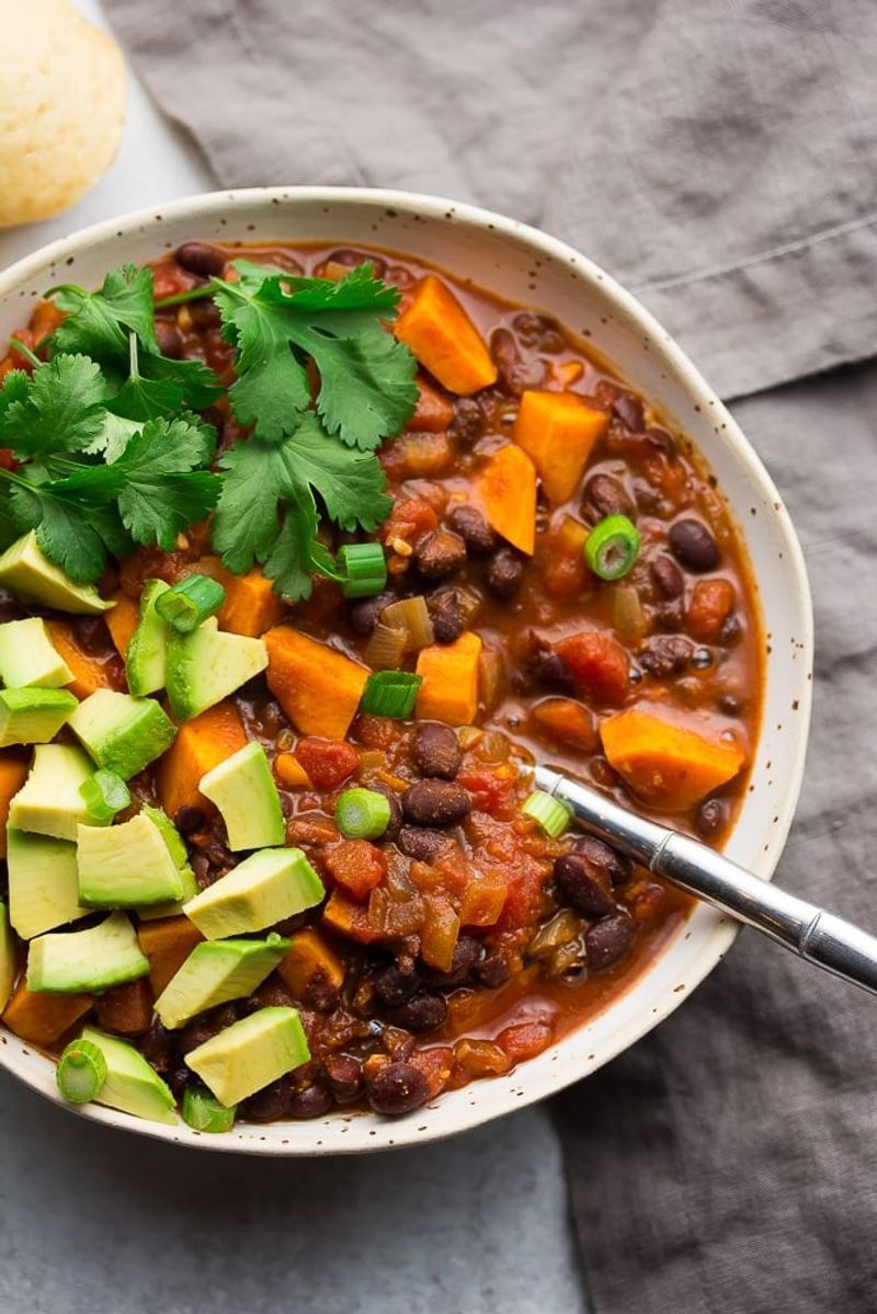 Loaded Sweet Potato And Black Bean Chili