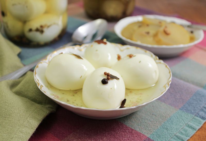 Hard-Boiled Eggs With Crackers And Pickles