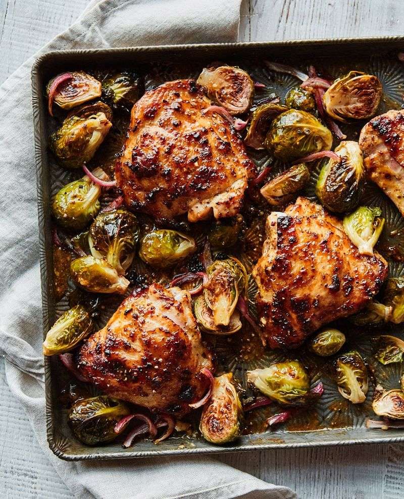 Baked Chicken With Roasted Brussels Sprouts