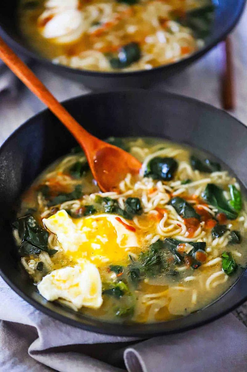 Creamy Ramen With Frozen Spinach And Egg