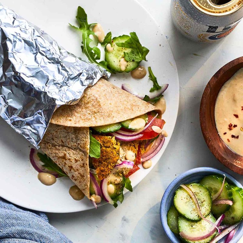 Baked Falafel Wraps With Tahini Sauce