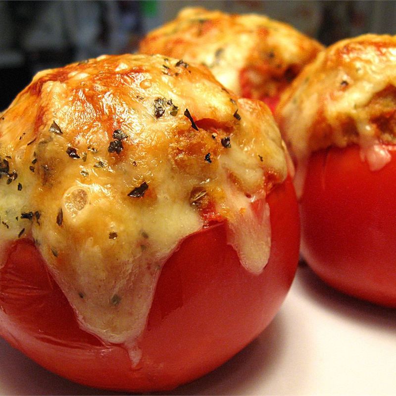 Meat And Cheese Stuffed Tomatoes