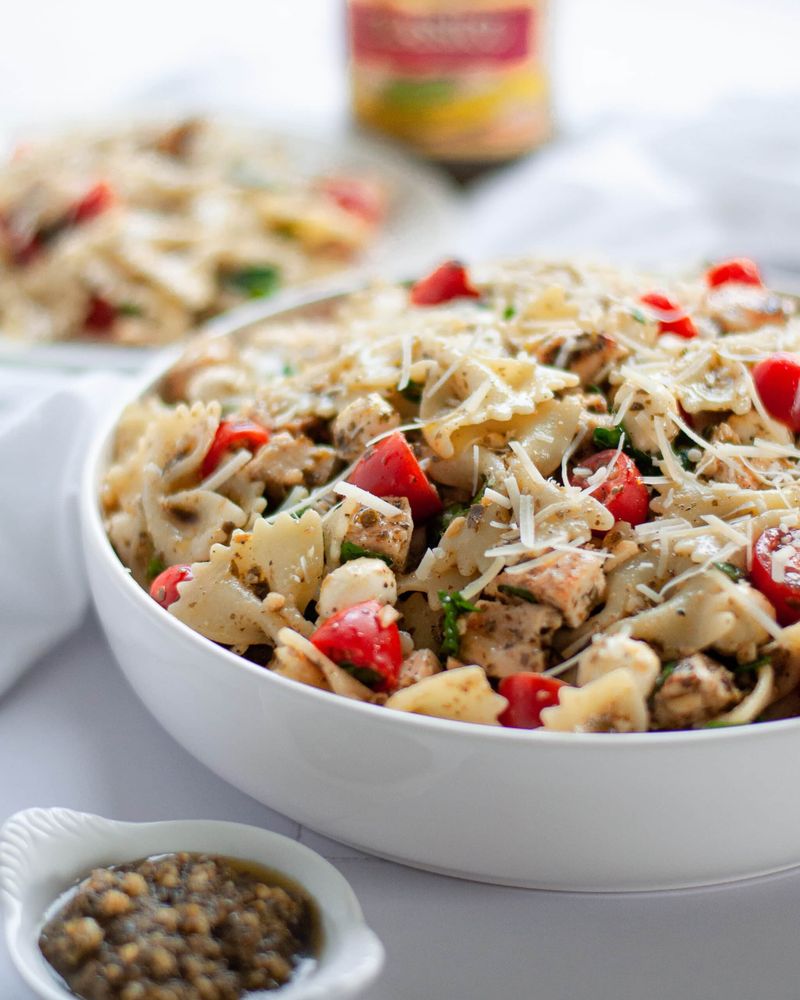 Creamy Pesto Chicken Bow Tie Pasta Salad