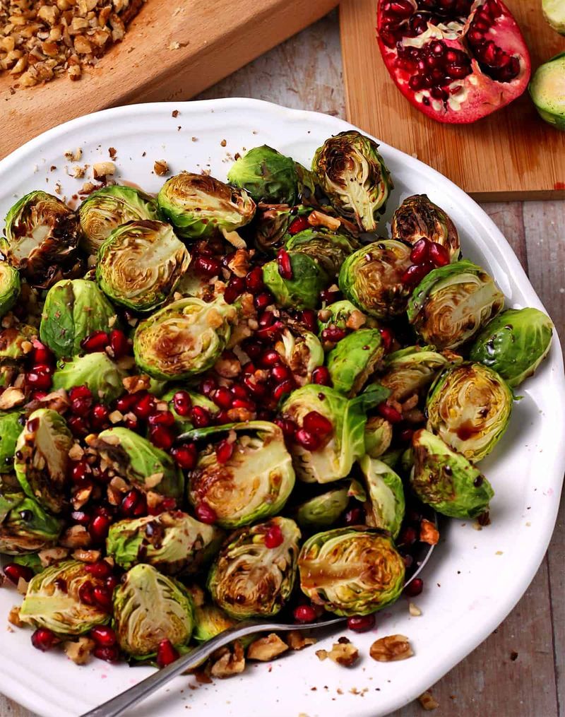 Caramelized Roasted Brussels Sprouts With Pomegranate Seeds