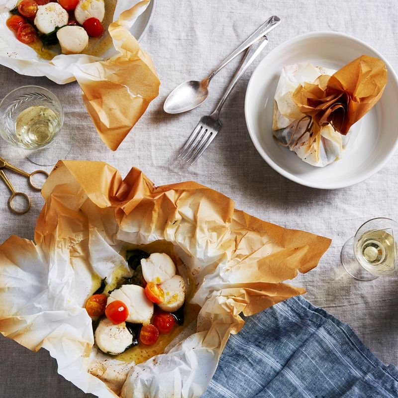 Parchment-Baked Herb Butter Scallops