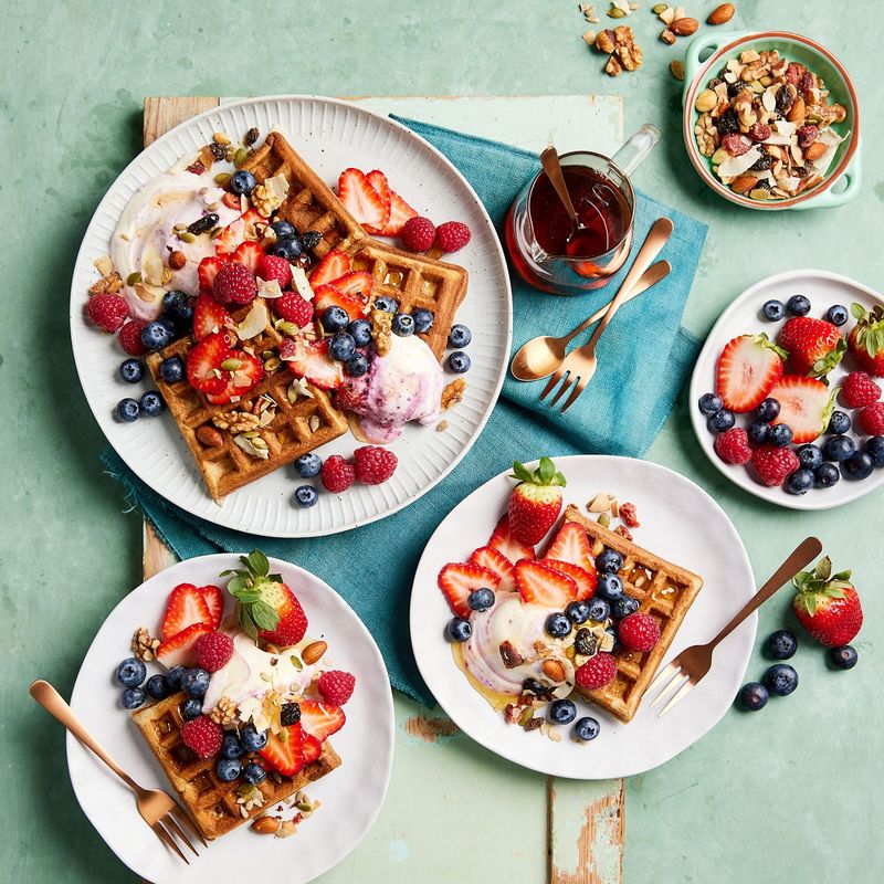 Banana Nut Waffles With Berries