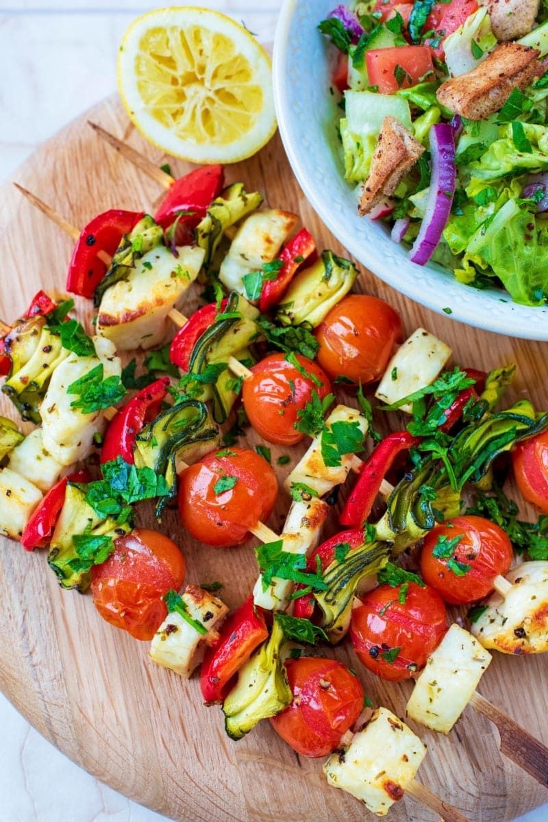 Grilled Vegetable And Halloumi Skewers