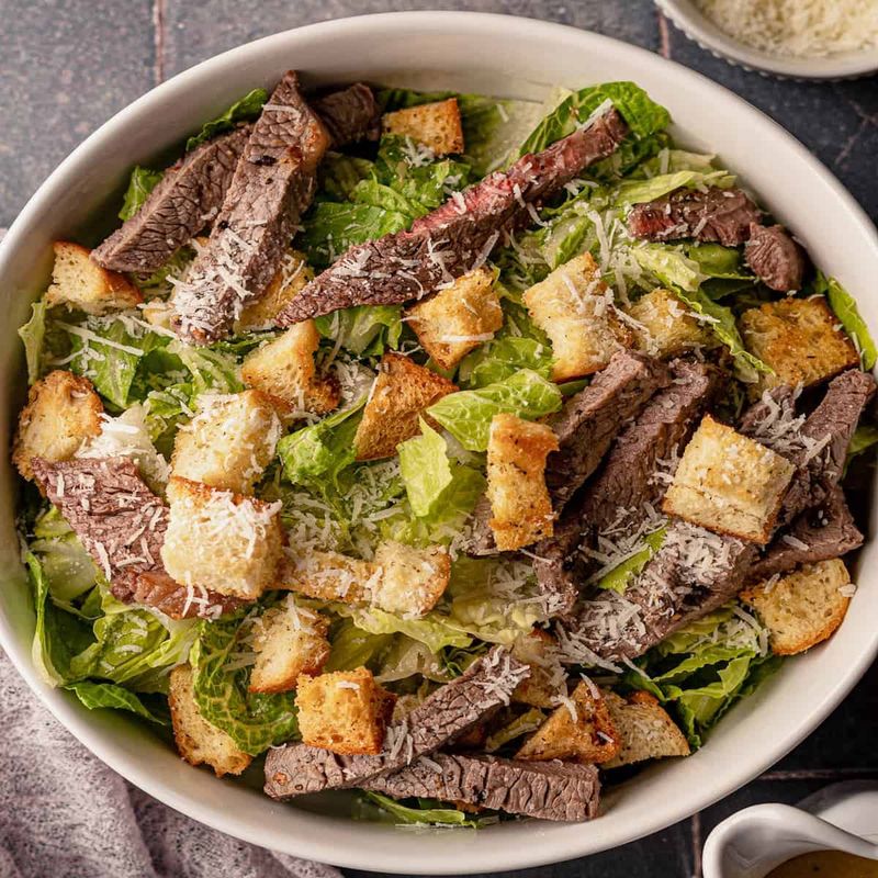 Grilled Steak Caesar With Garlic Croutons