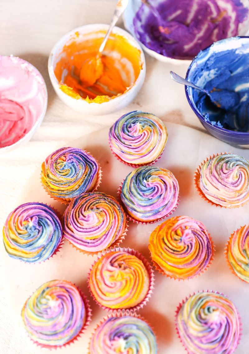 Tie-Dye Cupcakes With Vanilla Swirl Frosting