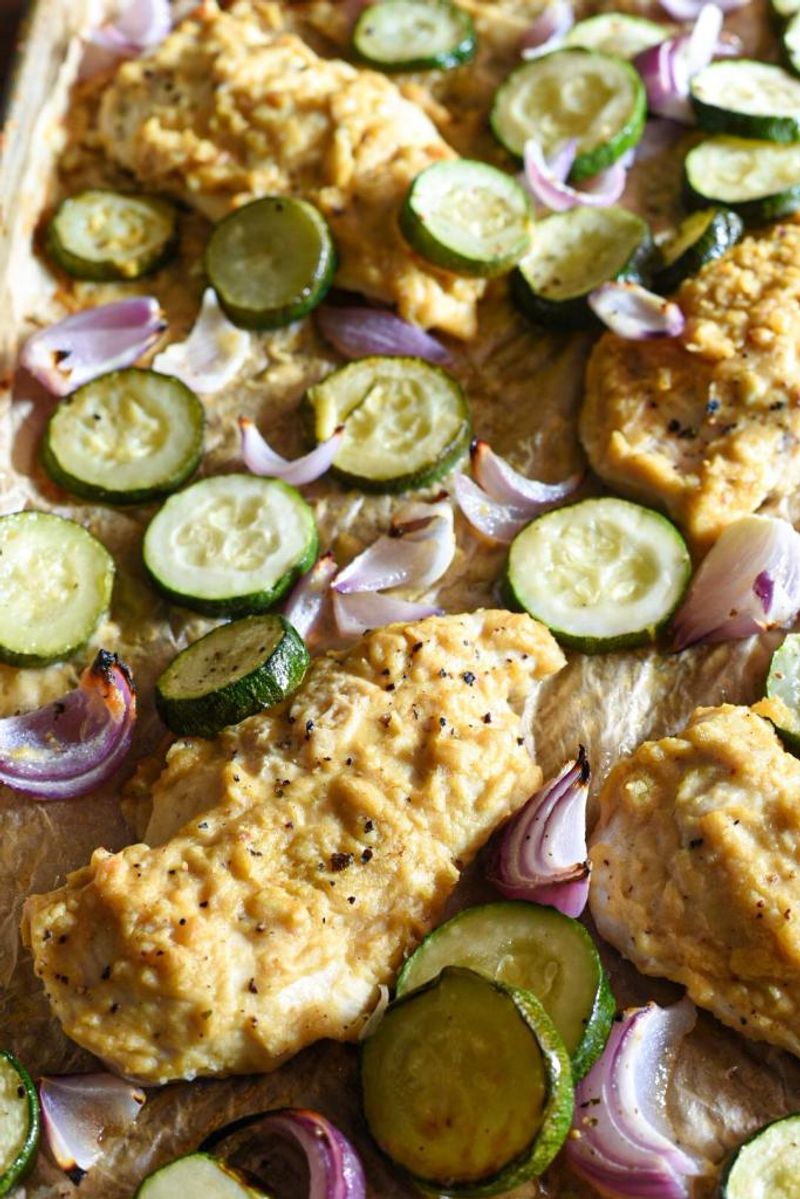 Hummus-Crusted Vegetable Bake