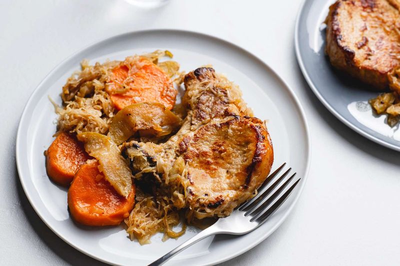 Pork Chops Braised With Apples And Sauerkraut