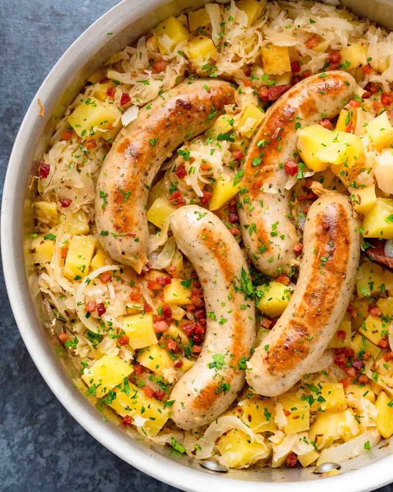 German-Style Bratwurst And Sauerkraut Skillet