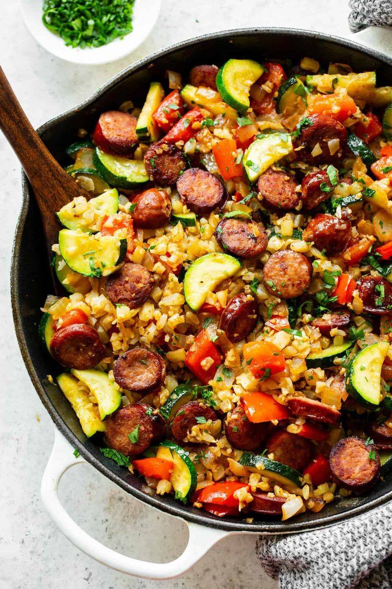 Cauliflower Rice Skillet With Chicken Sausage