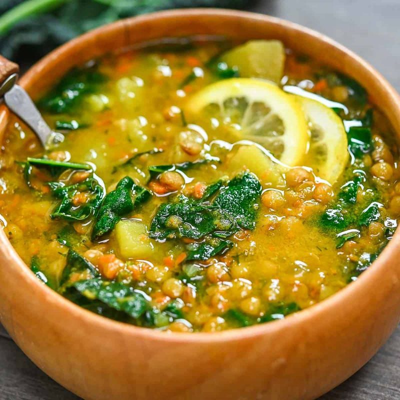 Lemony Lentil Soup With Spinach