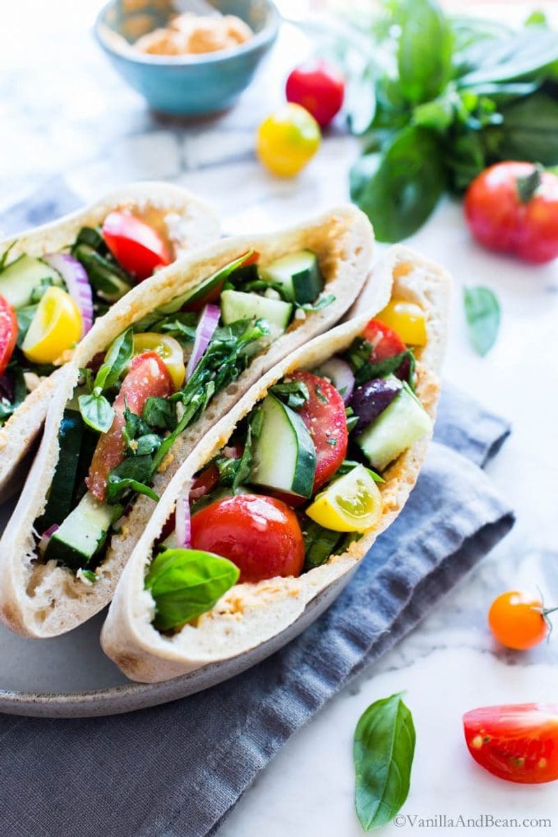 Hummus And Roasted Veggie Pita