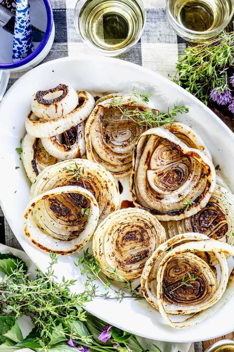 Charred Onion Wedges With Balsamic Glaze