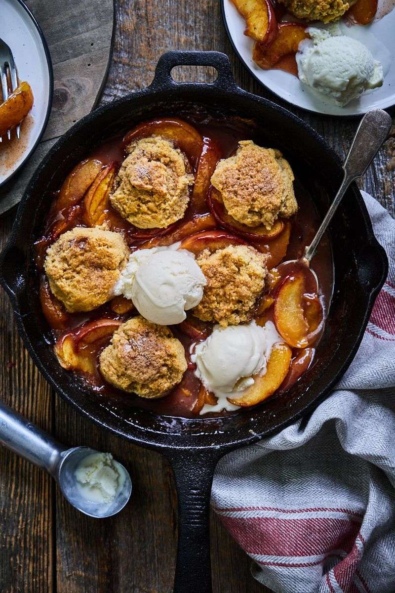 Peach Cobbler In A Cast Iron Skillet