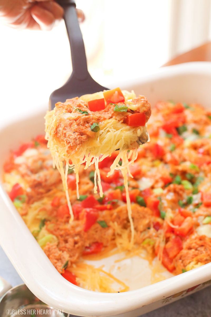 Buffalo Chicken Spaghetti Bake